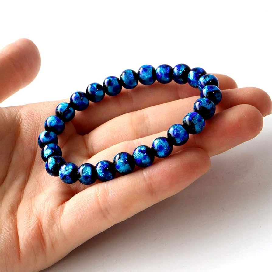 ガラスのブレスレット Amazon | [GOLD STONE] 光る ホタルガラス ブルー 8mm